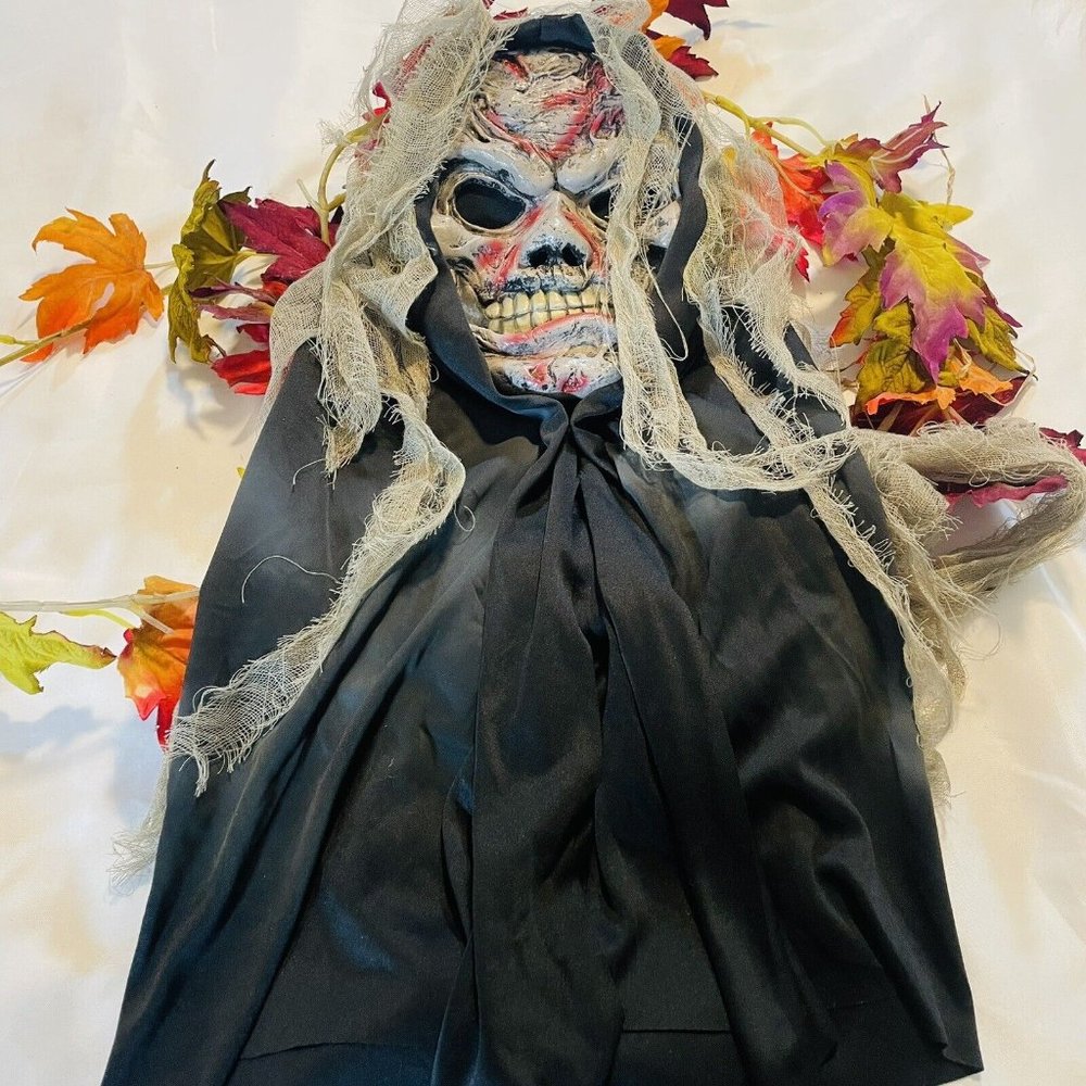 Fun World Zombie Monster Halloween Costume Mask Black Hood & Gray Decaying Cloth - Picture 2 of 10